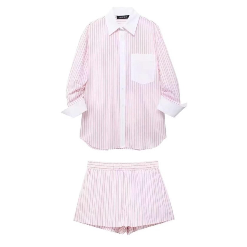 Striped shirt and shorts set for stylish home decor.