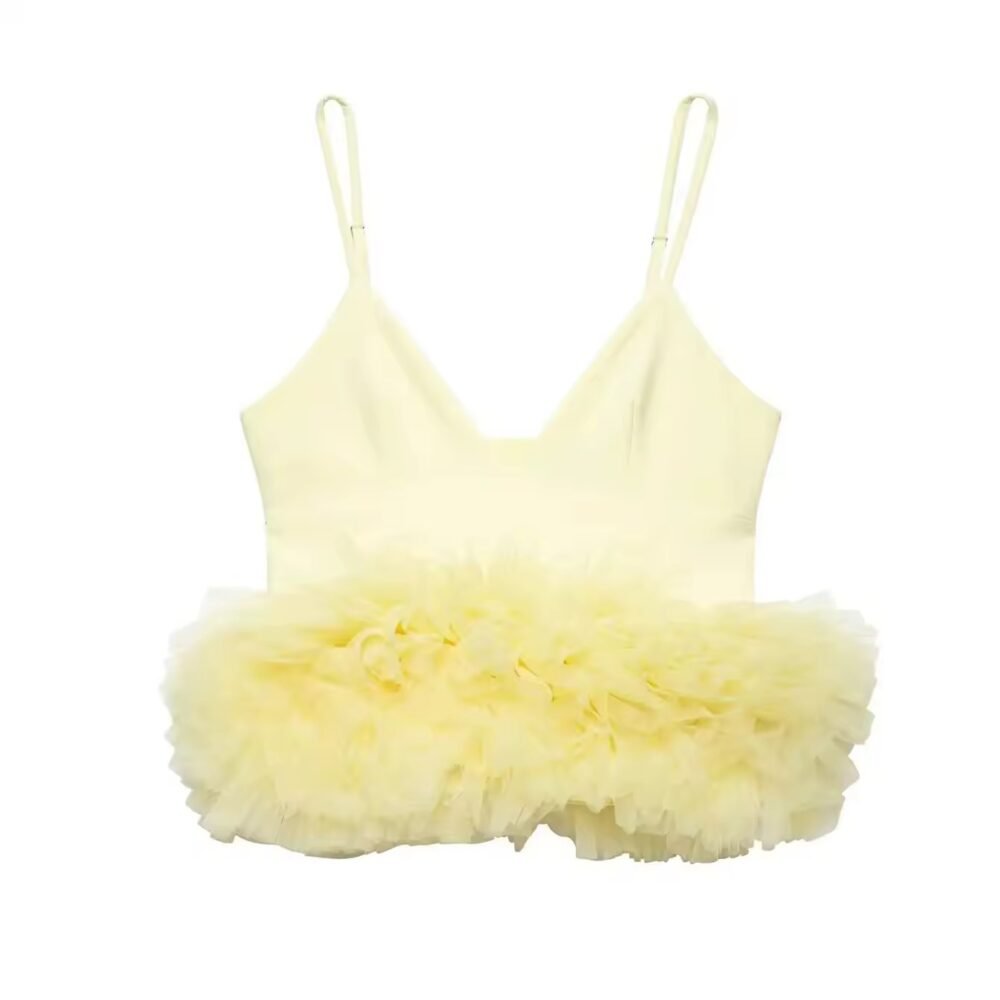 Verspieltes Bustier-Top in zartem Gelb mit Volant-Tüll – Romantisch, Feminin & Einzigartig