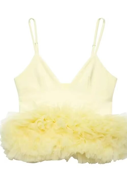 Verspieltes Bustier-Top in zartem Gelb mit Volant-Tüll – Romantisch, Feminin & Einzigartig