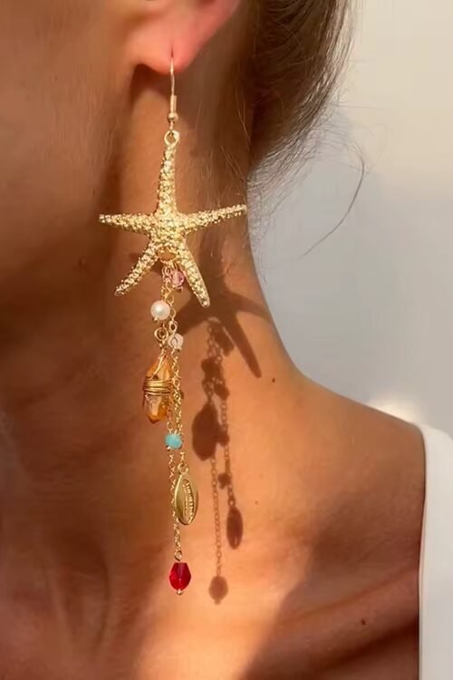 Golden Ocean – Boho Seestern Ohrringe mit Muschel- & Perlenanhängern