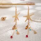 Golden Ocean – Boho Seestern Ohrringe mit Muschel- & Perlenanhängern