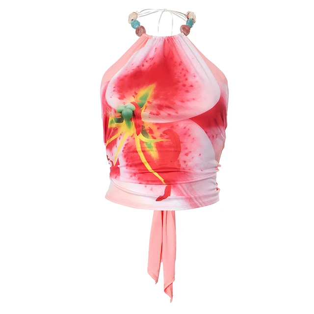 🌺 Halterneck Top mit Lilienprint – Sommerliche Eleganz trifft Farbenpracht