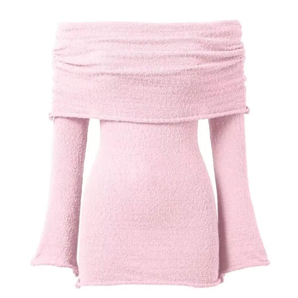 Schulterfreies Strickkleid Rosé Damen