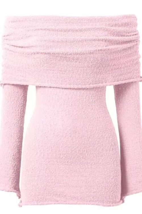 Schulterfreies Strickkleid Rosé Damen