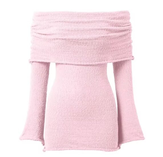 Schulterfreies Strickkleid Rosé Damen