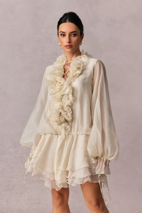 Elegantes Rüschenkleid aus Seidenmischung