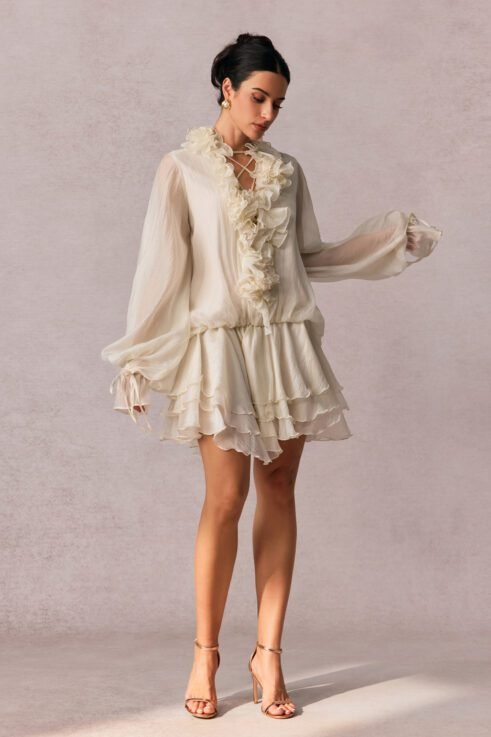 Elegantes Rüschenkleid aus Seidenmischung – Bild 4