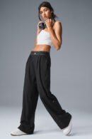 Besellics – Wide-Leg High-Waist Hose mit Logo-Bund