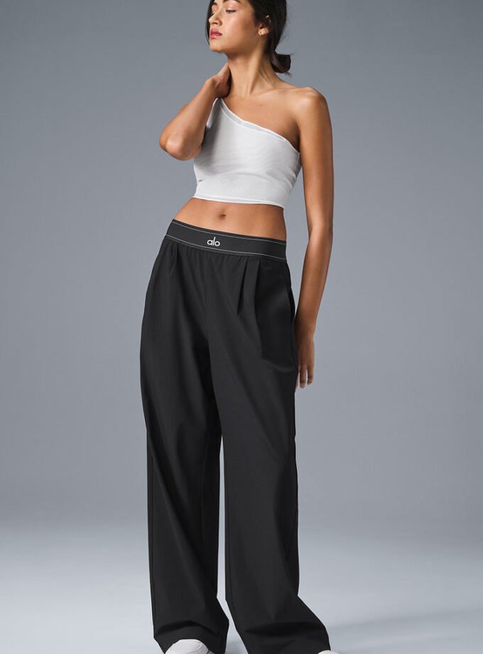 Besellics – Wide-Leg High-Waist Hose mit Logo-Bund