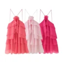 Besellics – Rüschen-Layer-Kleid mit Spaghettiträgern
