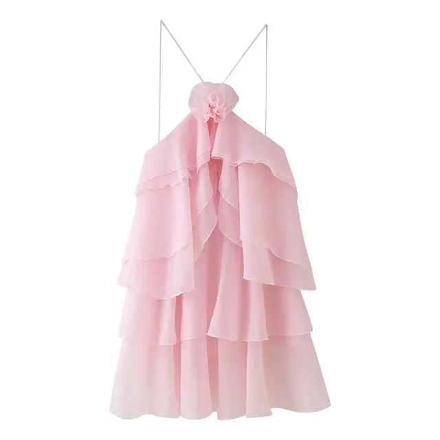 Besellics – Rüschen-Layer-Kleid mit Spaghettiträgern