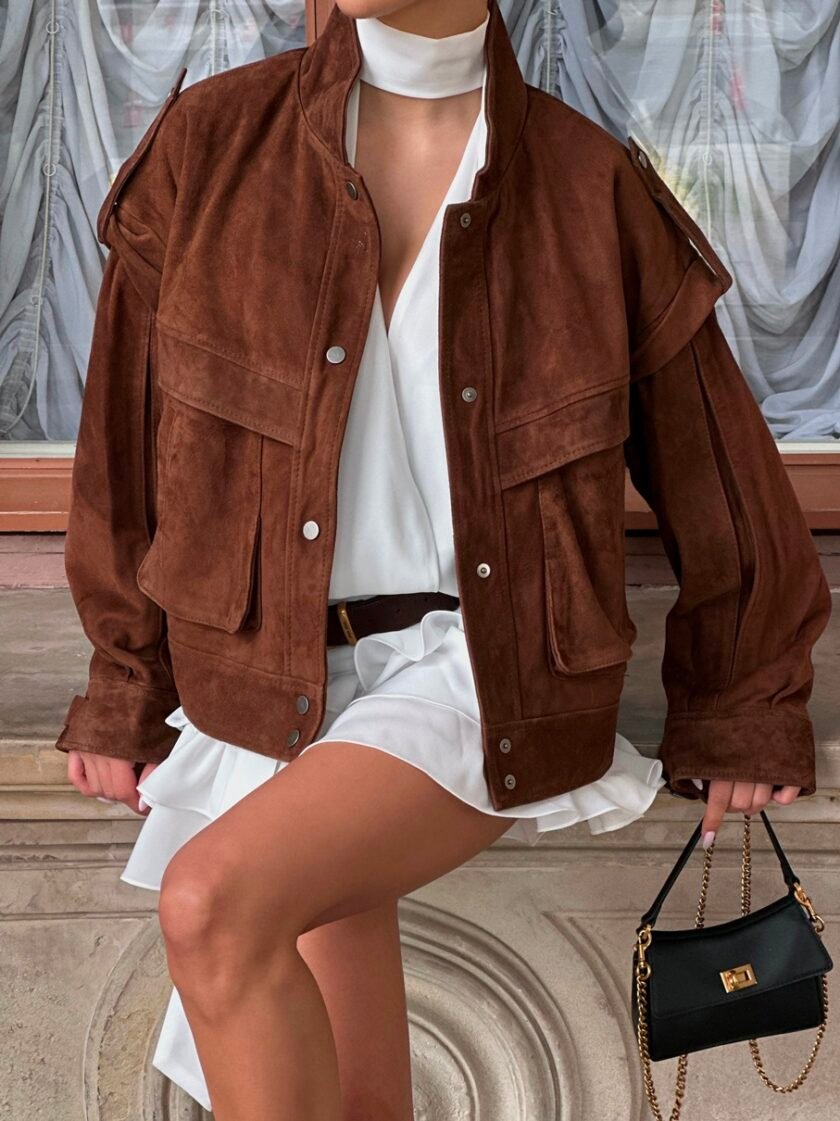 Besellics Oversized Velourslederjacke – Luxus Suede Jacket für Damen - Image 8