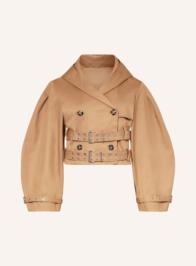 Cropped Trenchjacke Damen – Kurz, Camel, mit Doppelgürtel & Oversized-Ärmeln