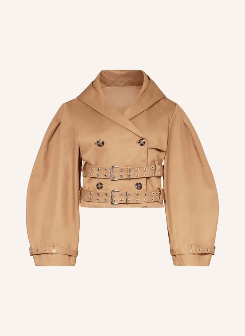 Cropped Trenchjacke Damen – Kurz, Camel, mit Doppelgürtel & Oversized-Ärmeln