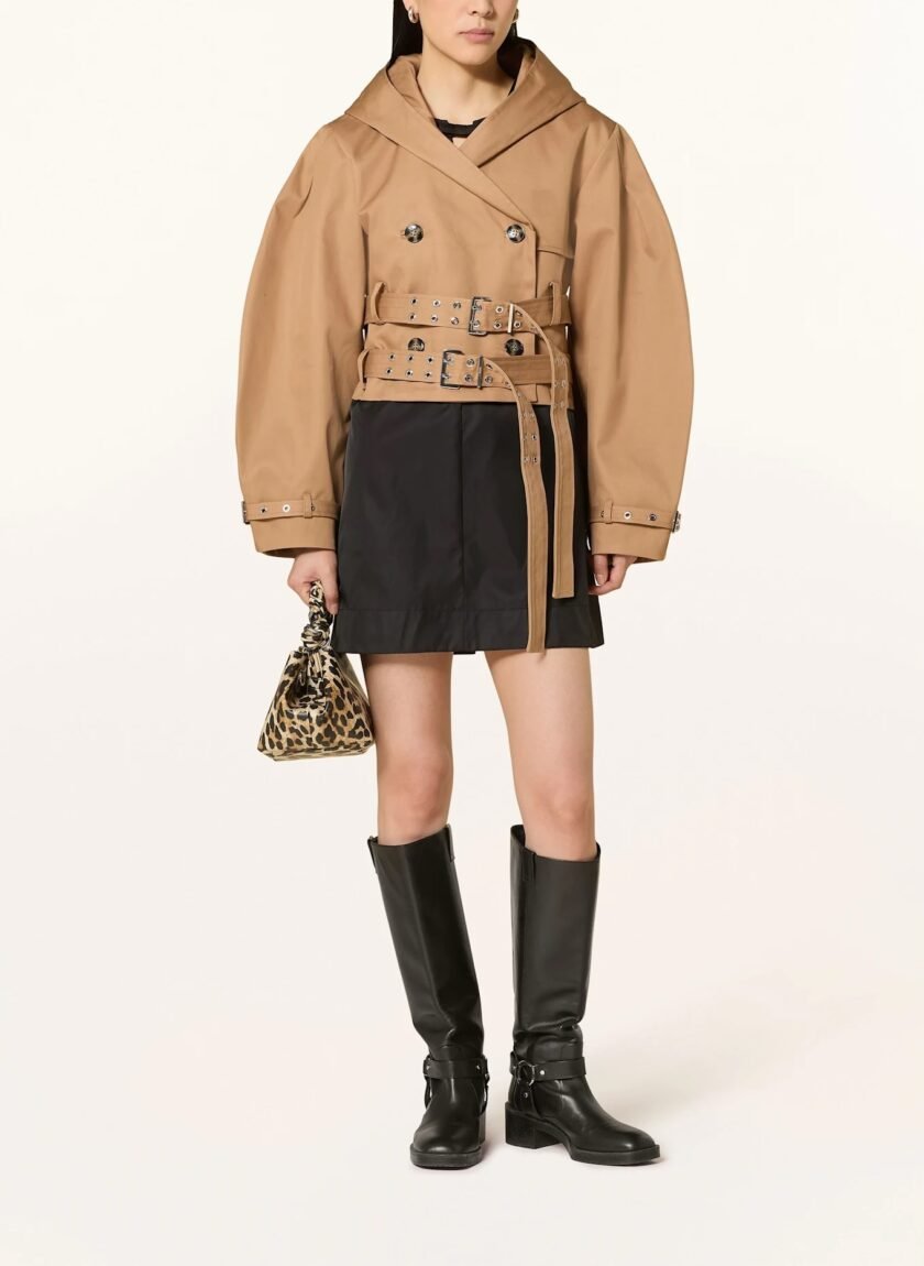 Cropped Trenchjacke Damen – Kurz, Camel, mit Doppelgürtel & Oversized-Ärmeln - Image 3