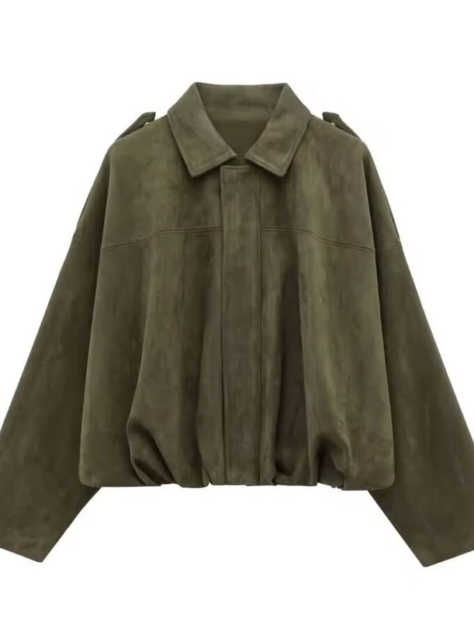 Oversized Suede-Look Jacke mit elastischem Bund