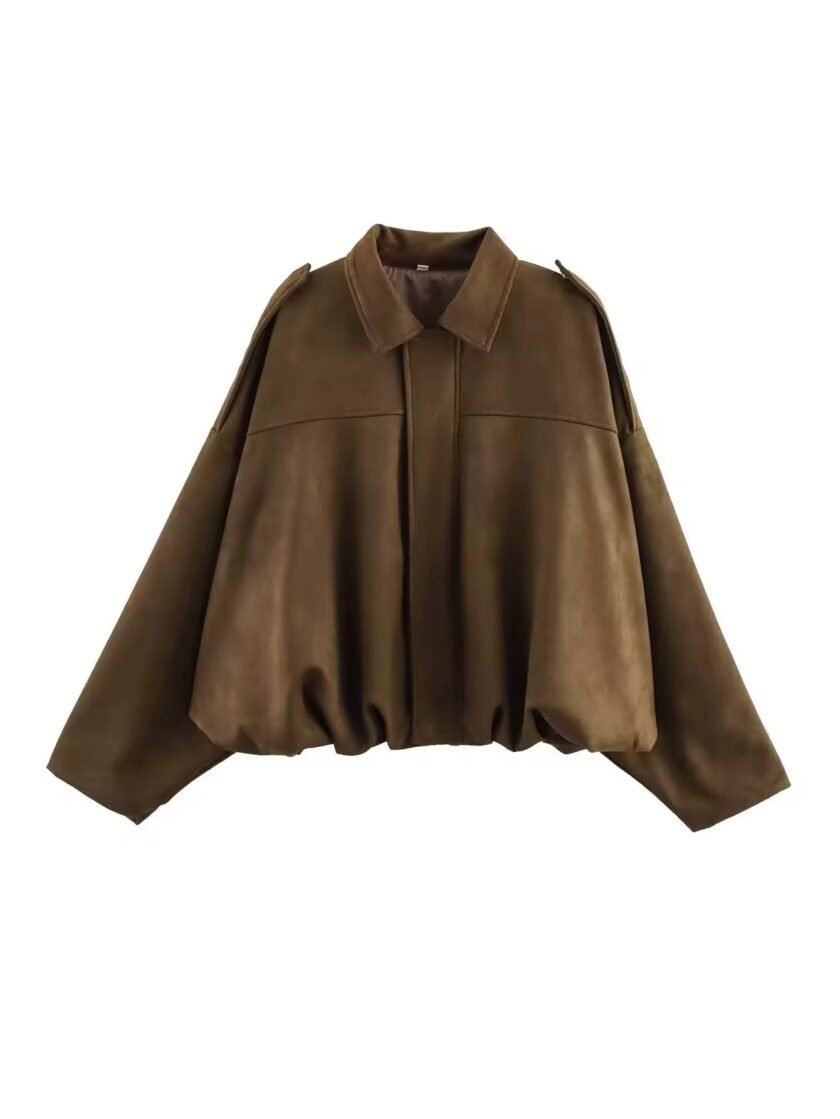 Oversized Suede-Look Jacke mit elastischem Bund - Image 4