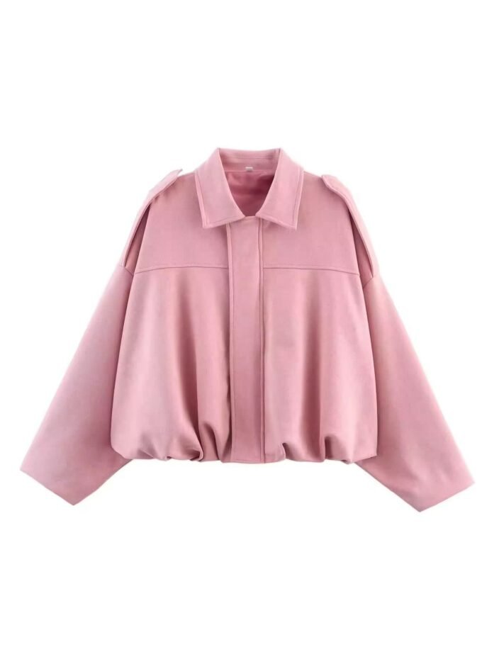 Oversized Suede-Look Jacke mit elastischem Bund