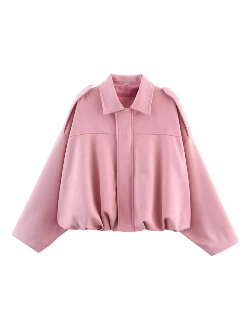 Oversized Suede-Look Jacke mit elastischem Bund