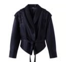 Besellics Suede-Optik Damenjacke – Dunkelbraun mit Taillengürtel & Schnürdetails