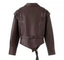 Besellics Suede-Optik Damenjacke – Dunkelbraun mit Taillengürtel & Schnürdetails