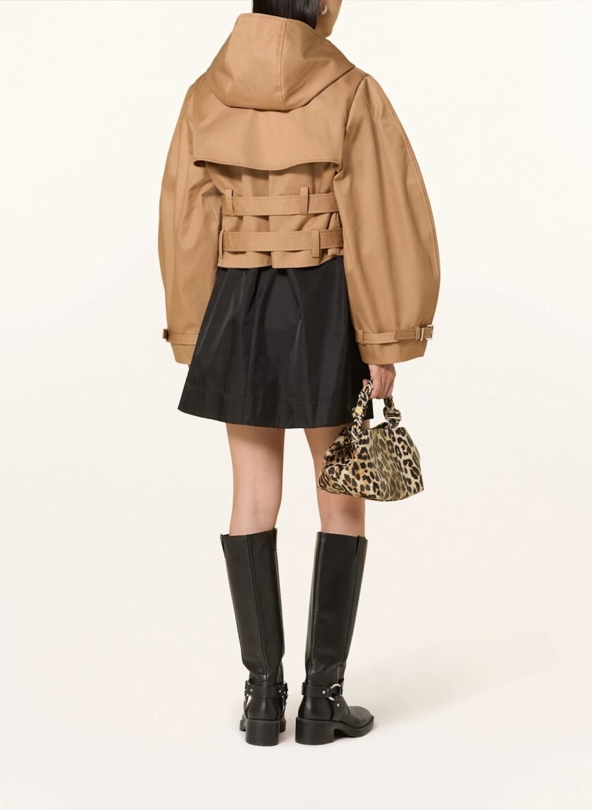 Cropped Trenchjacke Damen – Kurz, Camel, mit Doppelgürtel & Oversized-Ärmeln - Image 2
